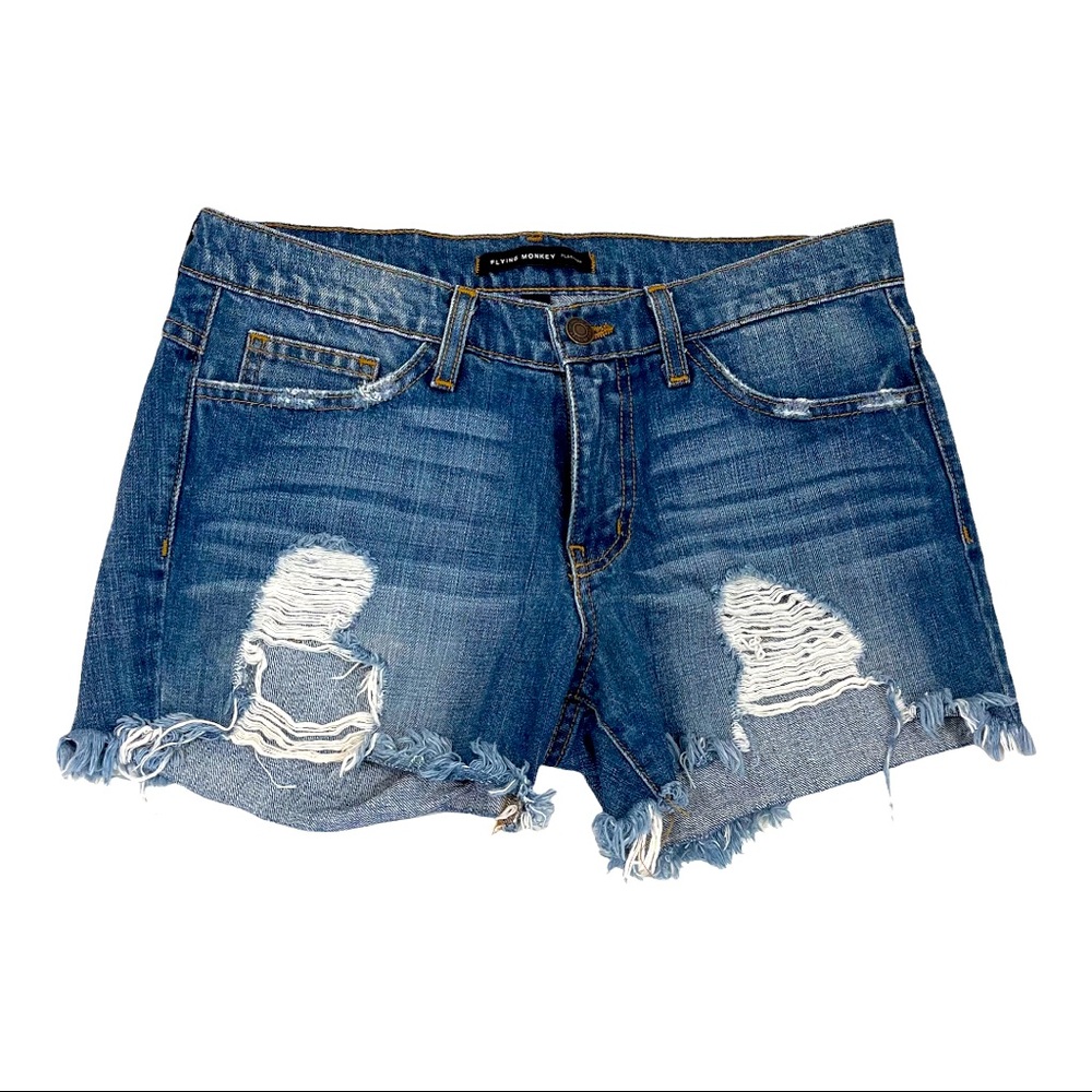 FLYING MONKEY Distressed Blue Jeans Shorts